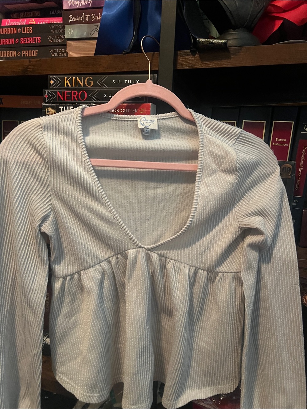 Blue Rain White Ribbed Peplum Long Sleeve Top